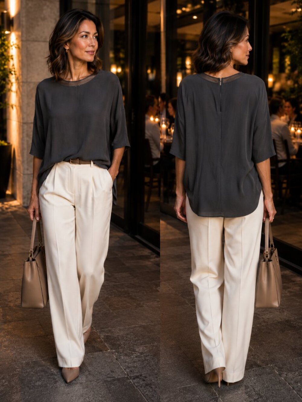 Vince Gunmetal Slate Gray Sheer Trim Back Zip Blouse Size S